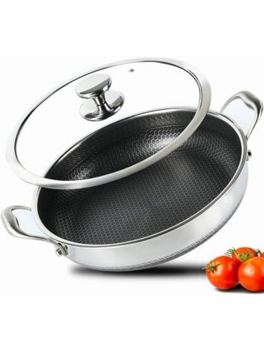 13-Inch Large Nonstick Deep Frying Pan - Stainless Steel Hybrid Cookware, 7.2QT